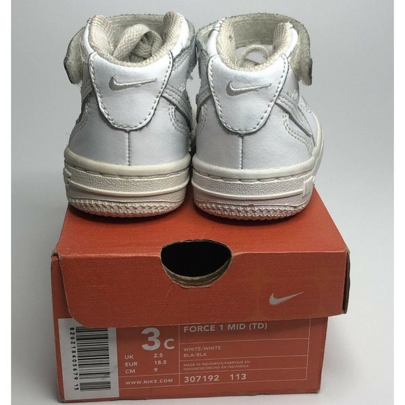 Vintage 2003 Nike Air Force 1 Mid (TD) White Toddler Size 3c Sneaker Shoes - Picture 4 of 10